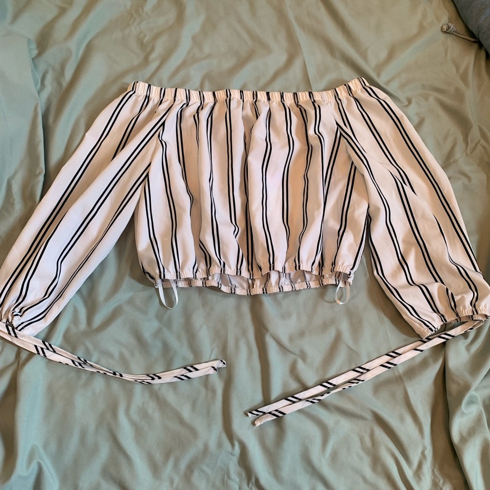 Off Shoulder Stripped Blouse Crop